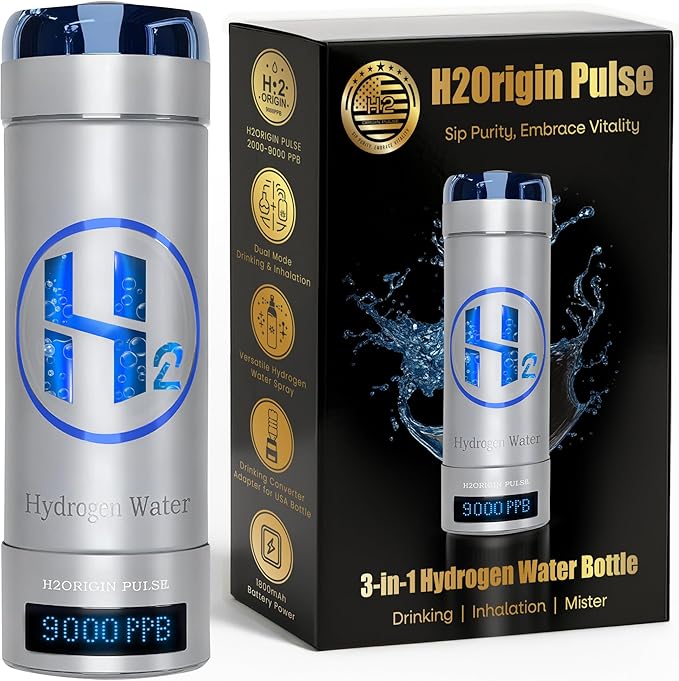 Hydrogen Water Bottle Generator, Up to 9000 PPB Hydrogen Bottle Water Ionizer with SPE/PEM Technology, 3-in-1 Portable Universal Adapter and Refreshing Mist Spray