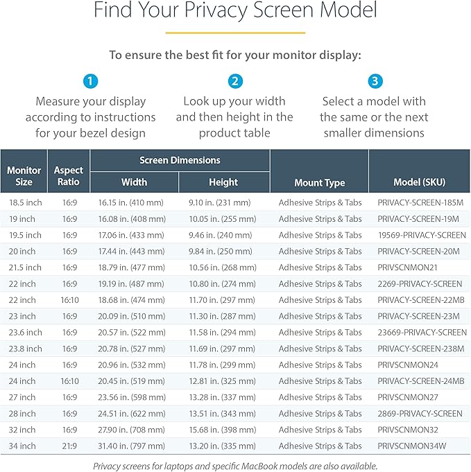 StarTech.com 22-inch 16:9 Computer Monitor Privacy Filter, Anti-Glare Privacy Screen w/51% Blue Light Reduction, Monitor Screen Protector w/+/- 30 Deg. Viewing Angle (2269-PRIVACY-SCREEN)