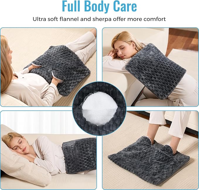 Electric Heated Foot Warmer Soft Flannel Foot Heater with 2h Auto Off & 3 Heat Levels Full Body Use Heating Pad for Feet, Abdomen, Cramps, Pain Relief Pocket Design 16" x 22" Dark Grey