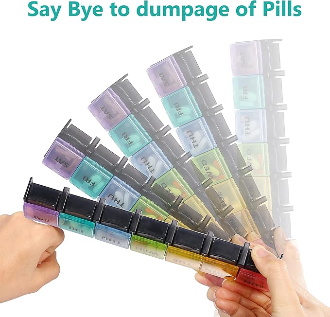 Fullicon Weekly Pill Box Organizer, 7 Day Tablet Boxes for Vitamins and Supplements, Easy to Open Large Medicine Box, Portable Push Button Arthritis Friendly Medication Organizer for Travel