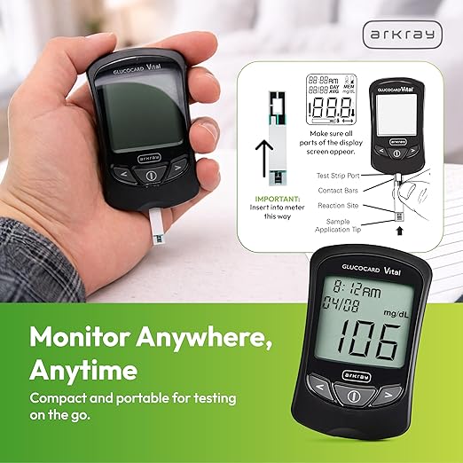 ARKRAY GLUCOCARD Vital Blood Glucose Meter Kit – Complete Glucose Monitoring System with Meter, 10 Test Strips, 10 Lancets, Control Solution, Lancing Device & Carrying Case