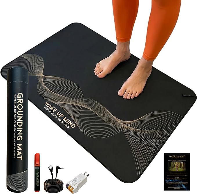 Grounding Mat for Feet – Indoor Conductive Earthing Mat for Desk, Floor or Bed – Non-Electric Passive Grounding Pad with Outlet & Tester.