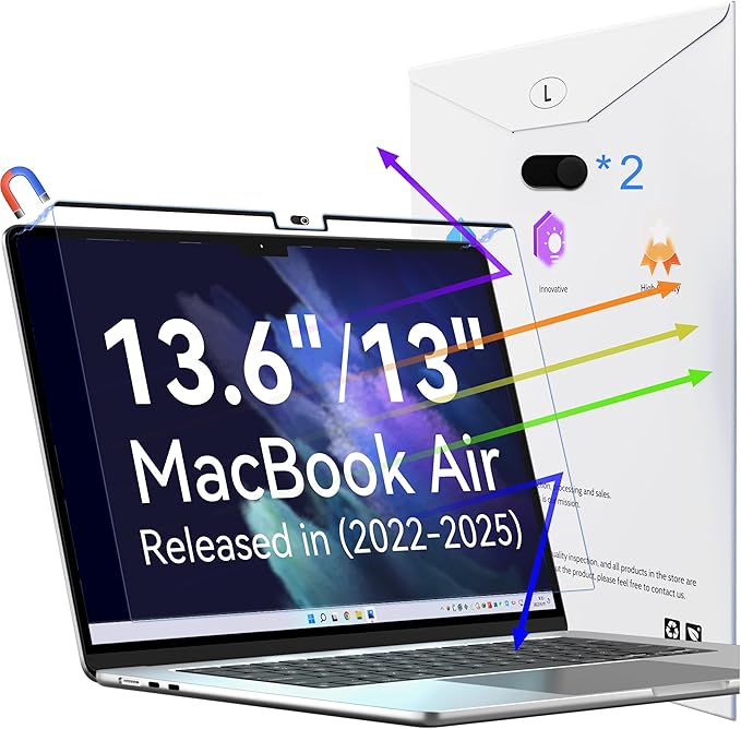 Magnetic Anti Blue Light Screen Protector for MacBook Air 13.6/13 Inch (2022-2026, M2, M3, M4, M5), Removable Glare Filter for 13.6" Mac Laptop Computer