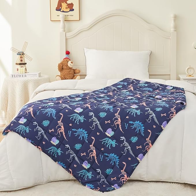 yescool Dinosaur Weighted Blanket 3 Pounds Cooling Weighted Lap Blanket, Navy Heavy Blankets for Sleeping, Weighted Throw Blankets Gifts for 20-40lbs, 36"x48"