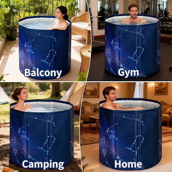 Foldable Bath Tub for Adults, Large Foldable Hot Cold Plunge Tub for Recovery, Collapsible Hot Ice PlungeTub Suitable for Home Outdoors Gyms (Planet purple 80- insulation set)