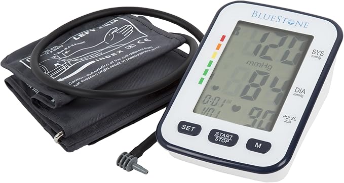 Bluestone Automatic Blood Pressure Cuff - Electronic Digital Blood Pressure Cuff Wrist and Upper Arm Heart Monitor with LCD Screen - Personal Health Tracking Device for Hypertension