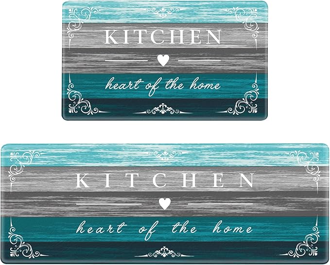 Sofort Kitchen Mat Farmhouse Cushioned Anti Fatigue Kitchen Rugs 2 Pieces Non Slip Waterproof Kitchen Mats for Floor, Rustic Wooden Comfort Standing Mats for Kitchen, Office, Sink, Laundry