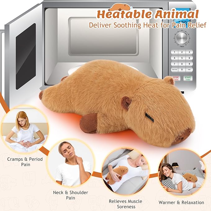 1.8lb Weighted Capybara Microwavable Heating Pad-14‘’Weighted Capybara Heating Pads for Cramps &Period Pain Relief for Women,Heatable & Coolable Stuffed Animals Bedtime Birthday Gift for Women Kids