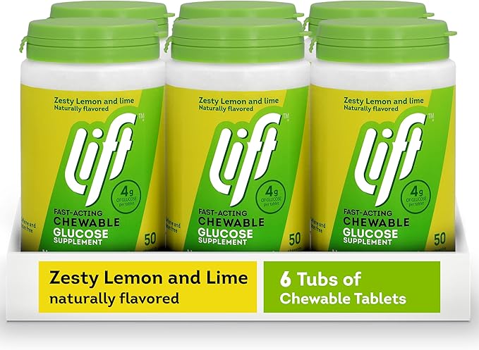Lift Glucose Fast-Acting Glucose Chewable Energy Tablets, Lemon & Lime, 50 ct Jar (Pack of 6)