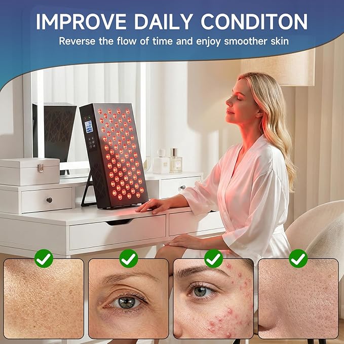 Red Light Therapy Box, 5in1 LED with 630-660-810-830-850, Metal Case, 3 Modes Red Light Panel with Soft Belt, 6 Timing Set - 9 Pulse Modes - 4-Level - Red Light Therapy Panel for Body