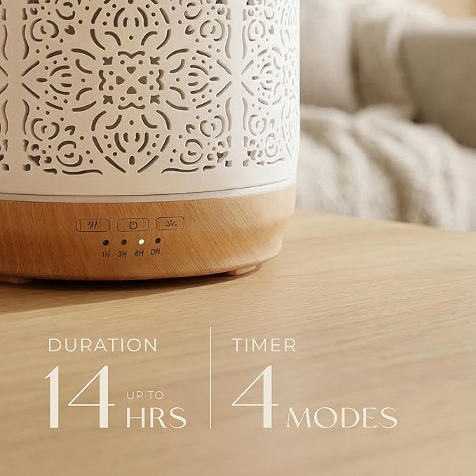 Earnest Living Essential Oil Diffuser White Ceramic Diffuser 500 ml Timers Night Lights and Auto Off Function Home Office Humidifier Aromatherapy Diffusers for Essential Oils