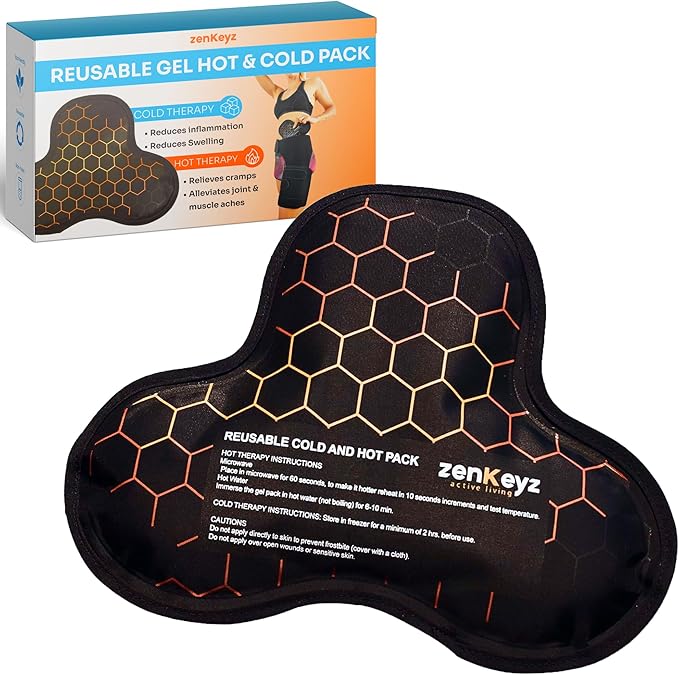 ZENKEYZ Reusable Gel Shoulder Ice Pack - 8x10 Inch, Black, Pack of 1 - Hot & Cold Therapy for Injuries - Flexible Knee Ice Wrap - Ankle Wrap & Back Pain Support Sport Gift for Athletes and Seniors