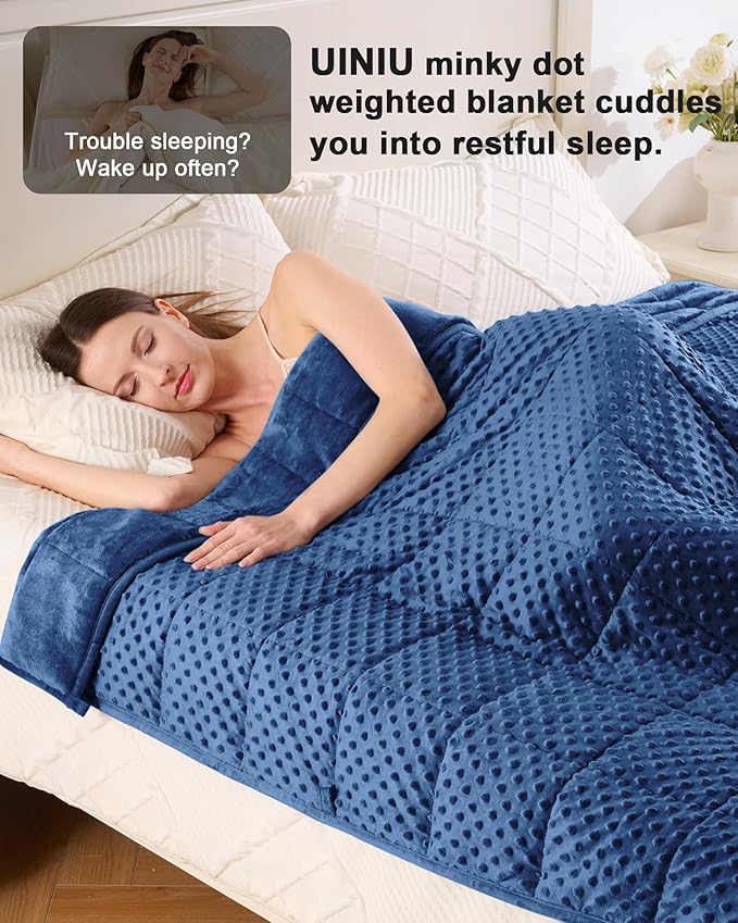 Weighted Blanket for Adults Twin Size 15 lbs, Soft Cooling Minky Dot Heavy Breathable Blanket for All-Season, Washable Weighted Throw with Glass Beads, 48 x 72 Inches, Navy Blue