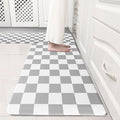 Grey Checkered Grid Checkerboard Kitchen Rug Sets [2 PCs], Anti-Fatigue, Waterproof Non-Slip Kitchen Mats Heavy Duty Ergonomic Comfort Foam Rug for Floor, Home, Laundry,17"x29"+17"x47"