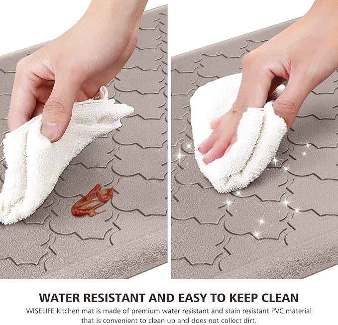 WISELIFE Kitchen Mat Cushioned Anti Fatigue Floor Mat,17.3"x60",Thick Non Slip Water Resistant Kitchen Rugs and Mats,Heavy Duty Foam Standing Mat for Kitchen,Floor,Home,Office,Desk,Sink,Laundry, Khaki