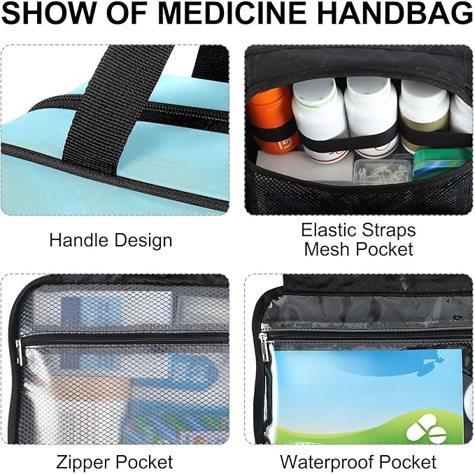 Naanle Pill Organizer Bag Travel Pill Bottle Medicine Organizer Home Storage Medication Bag for Vitamin Supplements, Cute Cartoon Pill Empty First Aid Bag for Car Camping, 1.0 Count