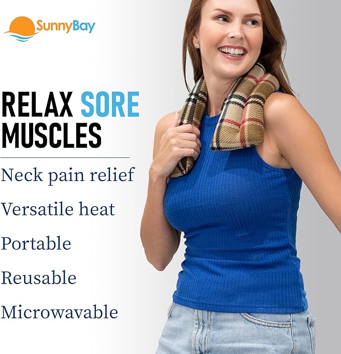 SunnyBay Microwave Heating Pad, Microwavable Heated Neck and Shoulder Wrap, Soothing Weighted Moist Heat or Ice Pack with Flaxseed and Lavender, 26x5 Inches, 2.5 lbs, Made in USA, London