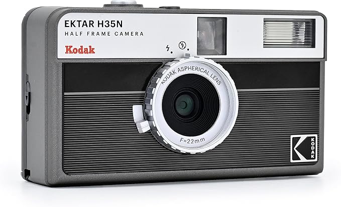 Kodak EKTAR H35N Half Frame Film Camera, 35mm, Reusable, Focus-Free, Bulb Function, Built-in Star Filter, Coated Improved Lens (Film & AAA Battery are not Included) (Striped Black)