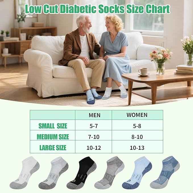Diabetic Socks for Men,4 & 6 Pairs Low Cut Bamboo Viscose Wide Mens Diabetic Socks Size 9-11 10-13