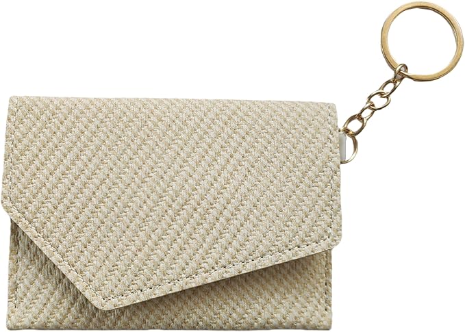 Birth Control Pill Case Wallet PU Leather Medicine Holder Keychain (Beige)