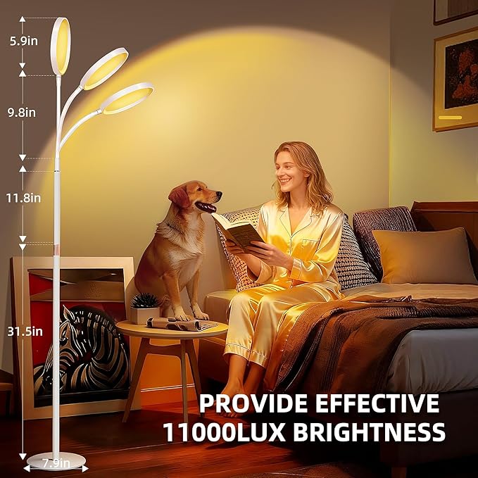 KingSom Light Therapy Lamp,11000 Lux UV-Free Happy Therapy Lamp, Full Spectum Sunlight Lamp with LCD Touch Remote, Height Adjustable Light Therapy Floor Lamp with 9 Brightness & 3 Color Temperatures