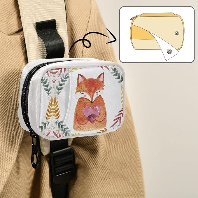 Fox Holding Heart Pill Box 7 Day Pill Case Bag Travel Pill Organizer Bag with Zipper Pill Bag Portable Weekly Case Compact Size for Vitamin Supplement Holder