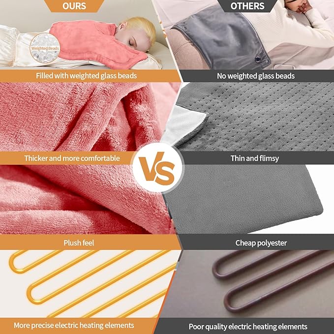 Heating Pad for Neck and Shoulders and Back Pain Relief, Weighted Heat Pad with Dry&Moist Heat, Neck Heating Pads 4 Heat Settings, Auto-Off, Christmas Gifts for Women Men Mom Dad, 19'' x 22'', Pink