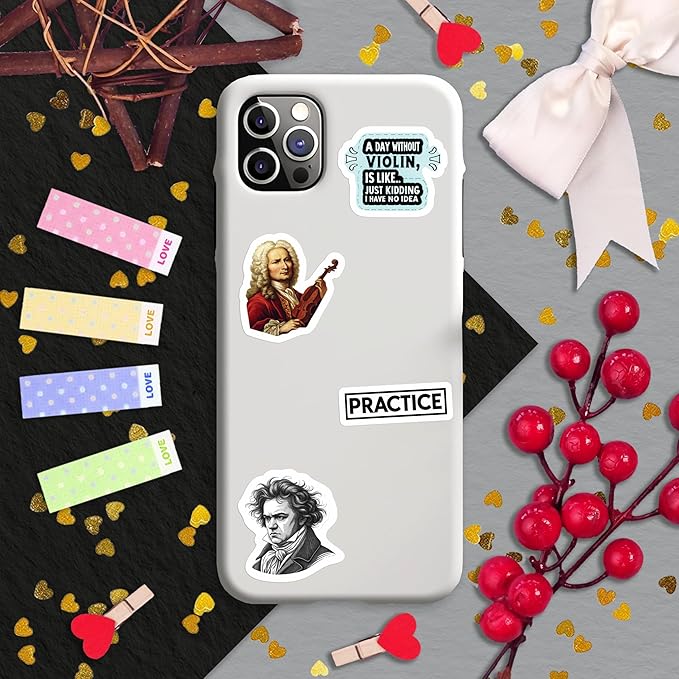 100Pcs Violin Stickers and Decals for Water Bottle, Laptop - Gifts for Violinists - Violin Party Supplies and Decorations - Violinists Stickers - Gift for Women & Men
