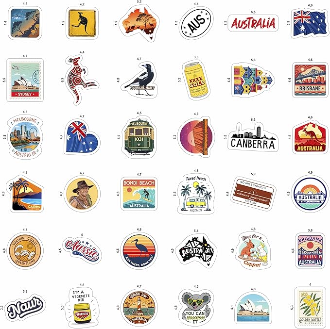 100Pcs Australia Stickers for Luggage, Water Bottle - Australian Stickers and Decals- Australia Party Supplies - Gift for Women & Men