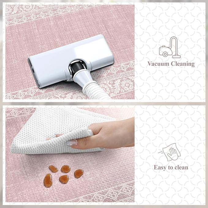 LEEVAN Pink Kitchen Mat Sets of 2,Anti Fatigue Cushioned Memory Foam Kitchen Mats for Floor,Farmhouse Ergonomic Waterproof Cute Boho Kitchen Floor Mat,Sink,Laundry,Home,Office(17''x29''+17''x47'')