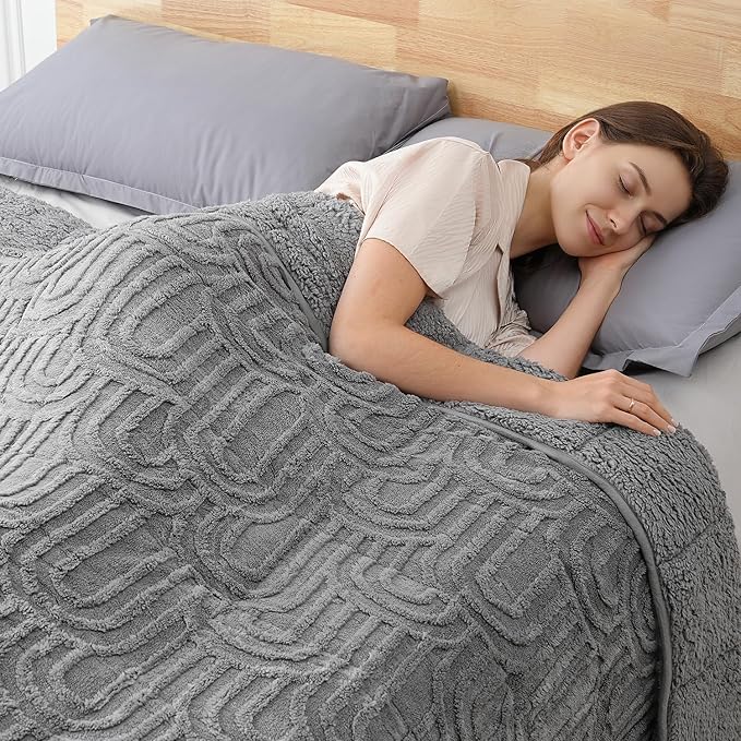 Sherpa Fleece Adult Weighted Blanket Great for Sleep, 20 lbs Dual Sided Soft Fuzzy Heavy Blankets for Couch Bed Sofa, Cozy Warm Fluffy Arched Jacquard Throw for Winter (Grey, 60" x 80", 20 Pounds)