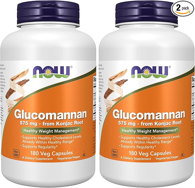 NOW Supplements, Glucomannan (Amorphophallus konjac)575 mg, 180 Count Capsules (Pack of 2)