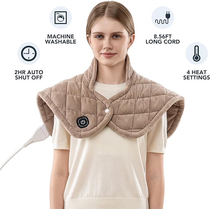 Berkshire Weighted Heating Pad – Faux Suede Fleece Electric Heat Pad for Neck, Shoulder & Back Pain Relief, 4 Heat Settings, Auto Shut-Off, Therapeutic Warmth, Chino, 23" x 15.3"