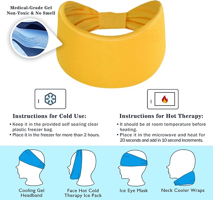 Crimmy Migraine Headache Relief Cap, Cooling Gel Headband Neck Wrap Hat Mask, Soothing Ice Pack Head Face Cold Compress for Tension Stress & Hangover