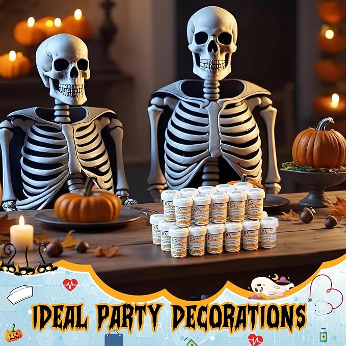 50 Set Nursing Halloween Party Supplies 50 Empty Pill Bottles with Caps Plastic Medicine Containers with 50 Sticky Label Pill Vial for Nurse Party Favors Serve (20 Dram)