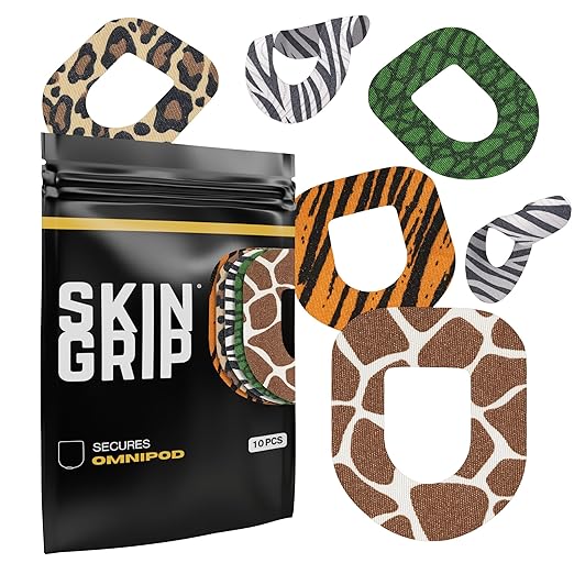 Skin Grip CGM Patches for Insulet Omnipod (10-Pack), Waterproof & Sweatproof for 10-14 Days, Pre-Cut Adhesive Tape, Continuous Glucose Monitor Protection, (Animal Prints)