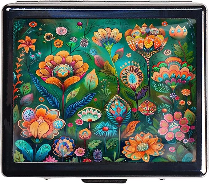 7 Day Travel Pill Organizer with Mirror Shiny Silver Chromed 8 Compartment Pill Box for Vitamins and Medications Compact and Stylish Medicine Case (Abstract Flower)