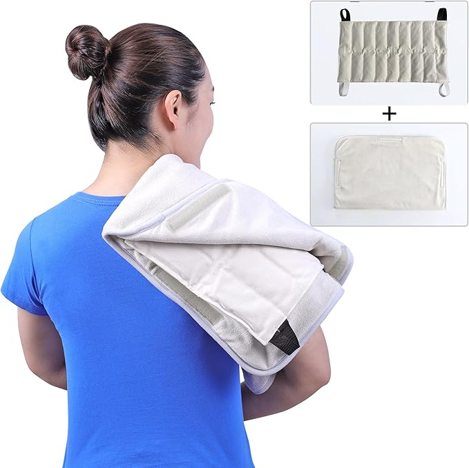 UNI-GO Moist Heat Pack, Relieve Body Fatigue, Pain, Backache, Arthritis, Joint Stiffness, Sprains, Bruises, General Soreness and Spasms. (Large-10 x18 Set with Terry Cover)