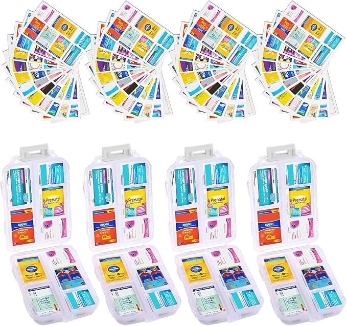 INVODA 7-Day Pill Organizer with Medicine Labels Travel Pill Case Compact, Portable Medication Organizer for Daily Use (3.7 x 2.4 x 1.18 Inches)
