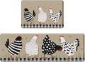 Anti-Fatigue Rooster Kitchen Rug Set of 2 Cushioned Chicken Rugs for Kitchen Floor, Country Farmhouse Standing Mat Waterproof Non-Slip Kitchen Mats and Rugs PVC Ergonomic Comfort Foam Kitchen Decor