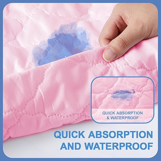 Lounsweer 3 Piece Hospital Bed Sheet Set, Pink Waterproof Bed Sheet Set, Incontinence Protection for Home and Hospital Use, Include 1 Fitted 36" x 80" x 12" 1 Flat and 1 Pillowcase