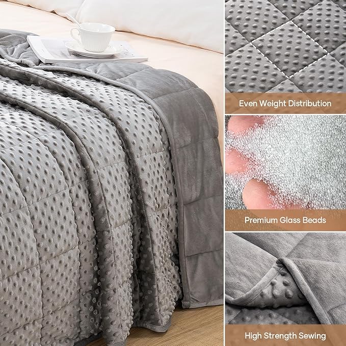 Wemore Minky Dot Weighted Blanket for Adults King Size 15 lbs, Soft Cozy Heavy Blanket for Bed and Couch, Breathable Blanket for All-Season with Glass Beads, Grey 80 x 87 inches