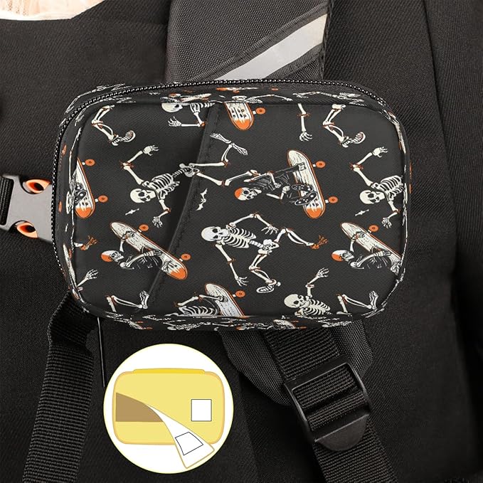 Funny Halloween Skateboard Skeleton Travel Pill Organizer Box Weekly Portable Pill Case Daily Pills 7 Day Small Birth Control Pills Container Removable Compartments for Medicine Vitamins Fish Oil