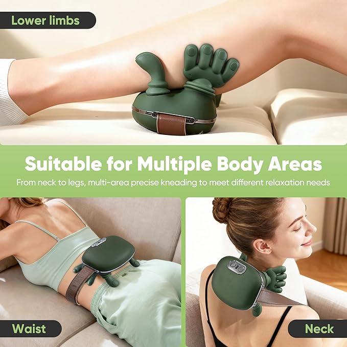 Shoulder and Neck Massager, Bionic Heated Massager, Neck Massager with Fingers, 4D Kneading Massage, Simulates a Real Palm Massage for Comfort, Relax Muscle Tension (Green)