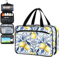 Fustylead French Country Blue Tile Yellow Lemons Travel Pill Bottle Organizer Large Home Storage Medication Bag with Zipper for Vitamins, First Aid, Fish Oil, Medical Supplies