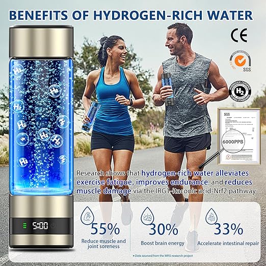 Hydrogen Water Bottle Generator – Portable Hydrogen Water Machine, Up to 6000 PPB | SPE/PEM Certified H₂ Tech | Hydrogen-Rich Water for Energy & Hydration | Healthy Gift for Family & Friends (Blue)
