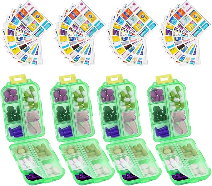 INVODA 7-Day Pill Organizer with Medicine Labels Travel Pill Case Compact, Portable Medication Organizer for Daily Use (3.7 x 2.4 x 1.18 Inches)
