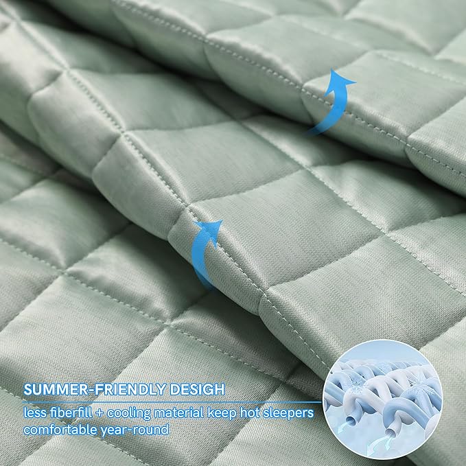 YnM Cooling Weighted Blanket for Adults, 30lbs Heavy Bed Throw Comforter with 100% PE Fabric, Ideal for Hot Sleepers or Summer Days(88x104 Inches for Queen/King Bed, 30 Pounds, Green)