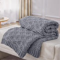 Knitted Weighted Blanket for Adult, Chunky Knit Weighted Throw for Sleep 50"*60" 7lbs, Cooling Breathable Heavy Blanket for Hot Sleepers, Machine Washable Blanket for Room Decor(Light Grey)