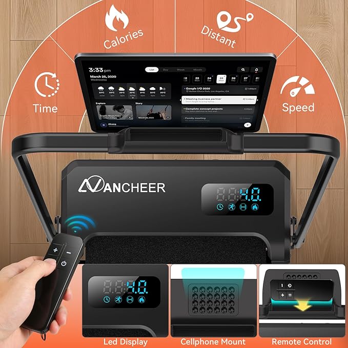 ANCHEER Folding Walking Pad Vibration with Handle, 1500W Portable Treadmill with 12% Incline & 8 Modes, 350lb Under Desk Vibration Treadmills for Home/Office,Installation-Free